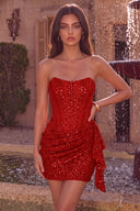 Sloan Strapless Sequin Corset Mini Dress with Ruffle
