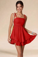 Valeria Tie Spaghetti Strap Tiered Mini Dress