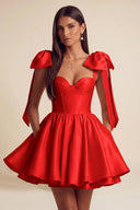 Isolde Satin Bow Corset Flared Mini Dress