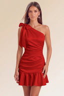 Eve One-Shoulder Bow Satin Mini Dress