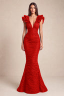 Cleopatra Deep V-Neck Ruched Mermaid Evening Gowns