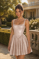 Elowen Glitter Square Neck Homecoming Mini Dress