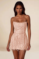 Aurora Beaded Fringe Strapless Corset Mini Party Dress