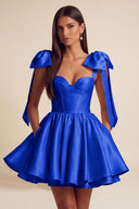 Isolde Satin Bow Corset Flared Mini Dress