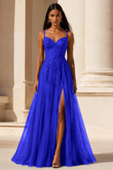 Elowen Lace Tulle Slit Prom Gown
