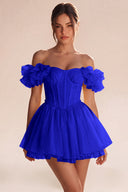 Melody Off Shoulder Ruffle Tulle Mini Dress