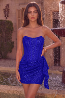 Sloan Strapless Sequin Corset Mini Dress with Ruffle