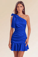 Eve One-Shoulder Bow Satin Mini Dress