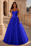 Liora Glitter Tulle Strapless Prom Gown