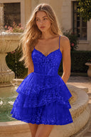 Seraphina Lace Tiered Ruffle Homecoming Dress