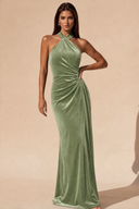 Colette Velvet Halter Backless Bridesmaid Dress