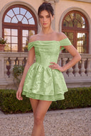 Elowen Floral Jacquard Off Shoulder Mini Dress