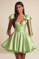 Isolde Satin Bow Corset Flared Mini Dress