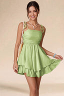 Valeria Tie Spaghetti Strap Tiered Mini Dress