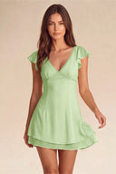 Valeria Lace Trim Flutter Sleeve Mini Dress