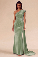 Amara Ruched One-Shoulder Velvet Bridesmaid Dress
