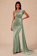 Amara Ruched One-Shoulder Velvet Bridesmaid Dress