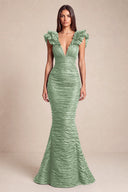Cleopatra Deep V-Neck Ruched Mermaid Evening Gowns