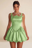 Marigold Satin Bow Strap Corset Mini Party Dress