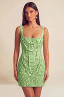Valeria Square Neck Beaded Lace Mini Dress