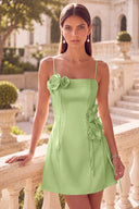 Clara 3D Floral Spaghetti Strap Satin Mini Dress
