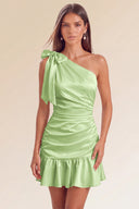 Eve One-Shoulder Bow Satin Mini Dress