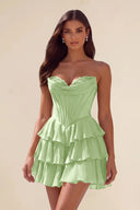 Ivy Strapless Corset Tiered Ruffle Mini Dress