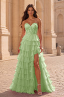 Cassiopeia Strapless Tiered Chiffon Prom Dress