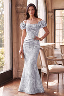 Valeria Metallic Floral Brocade Mother of the Bride Dress