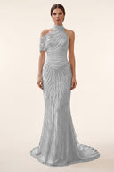 Lucinda High‑Neck Beaded Mermaid Gown