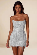Aurora Beaded Fringe Strapless Corset Mini Party Dress