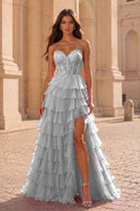 Cassiopeia Strapless Tiered Chiffon Prom Dress