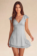 Valeria Lace Trim Flutter Sleeve Mini Dress