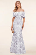 Lucinda Off Shoulder Jacquard Mother of the Bride Gown