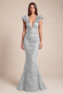 Cleopatra Deep V-Neck Ruched Mermaid Evening Gowns