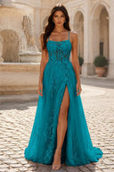 Rosalind Spaghetti Strap Floral Tulle Prom Gown