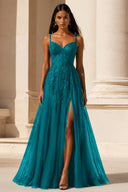 Elowen Lace Tulle Slit Prom Gown