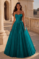 Liora Glitter Tulle Strapless Prom Gown