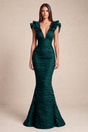 Cleopatra Deep V-Neck Ruched Mermaid Evening Gowns