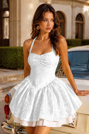Marigold Halter Jacquard Mini Party Dress