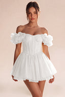 Melody Off Shoulder Ruffle Tulle Mini Dress