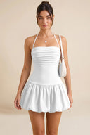 Hattie Halter Ruched Bubble Hem Mini Dress