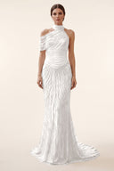 Lucinda High‑Neck Beaded Mermaid Gown