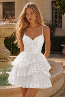 Seraphina Lace Tiered Ruffle Homecoming Dress