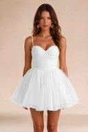 Seraphina Spaghetti Strap Ruched Tulle Mini Dress