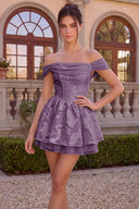 Elowen Floral Jacquard Off Shoulder Mini Dress