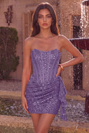 Sloan Strapless Sequin Corset Mini Dress with Ruffle