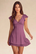 Valeria Lace Trim Flutter Sleeve Mini Dress