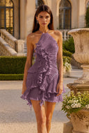 Calista Halter Pleated Ruffle Mini Dress