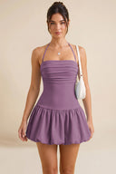 Hattie Halter Ruched Bubble Hem Mini Dress